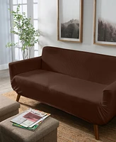 Home Details Waffle Design Love Seat Furniture Slipcover in Brown