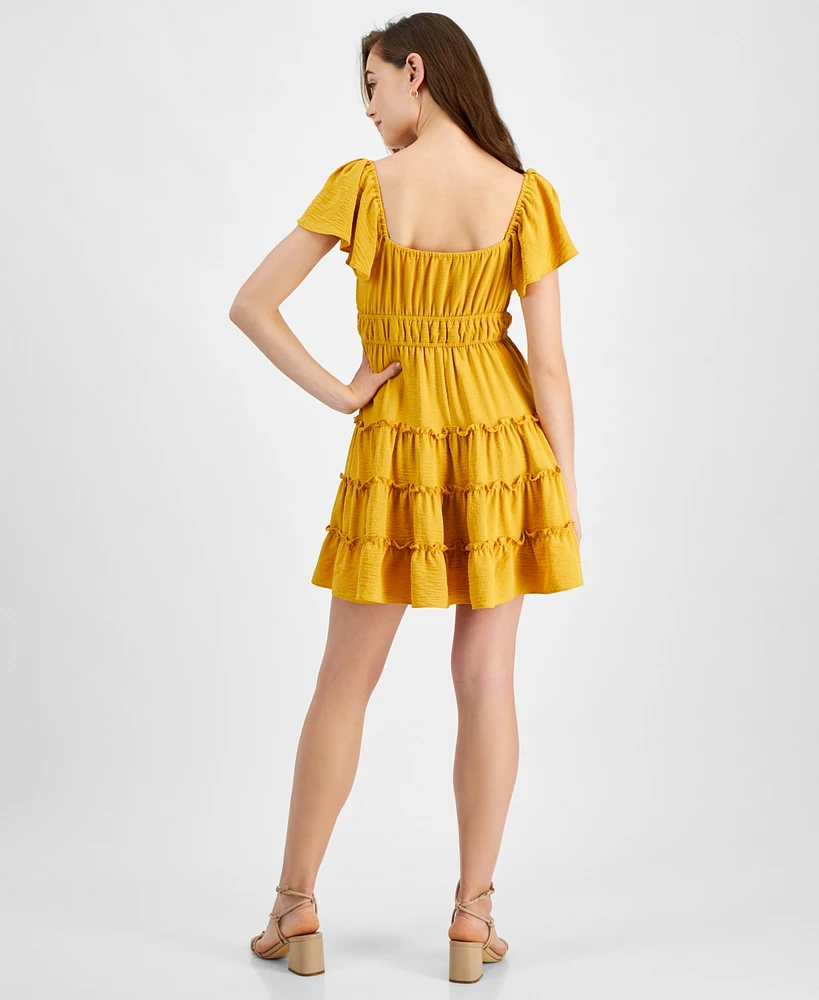 City Studios Juniors' Flutter-Sleeve Tiered Mini Dress