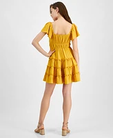 City Studios Juniors' Flutter-Sleeve Tiered Mini Dress