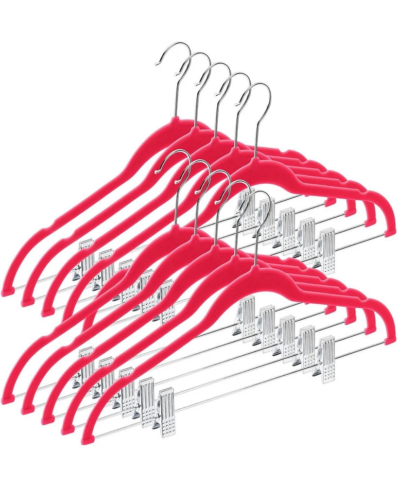 10 Pack Clothes Hangers with Clips in Pink - Ultra Thin No Slip Hangers for Skirts, Pants or Dresses