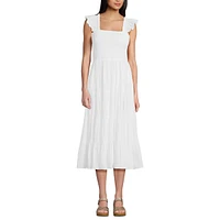 Lands' End Women's Cotton Dobby Smocked Dress with Ruffle Straps