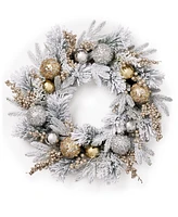 Holiday Lane Shine Bright Pine Wreath with Gold & Silver Ball Ornaments, Created for Macy's