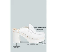 Rag & Co Lyrac Recycled Leather Platform Clogs In White