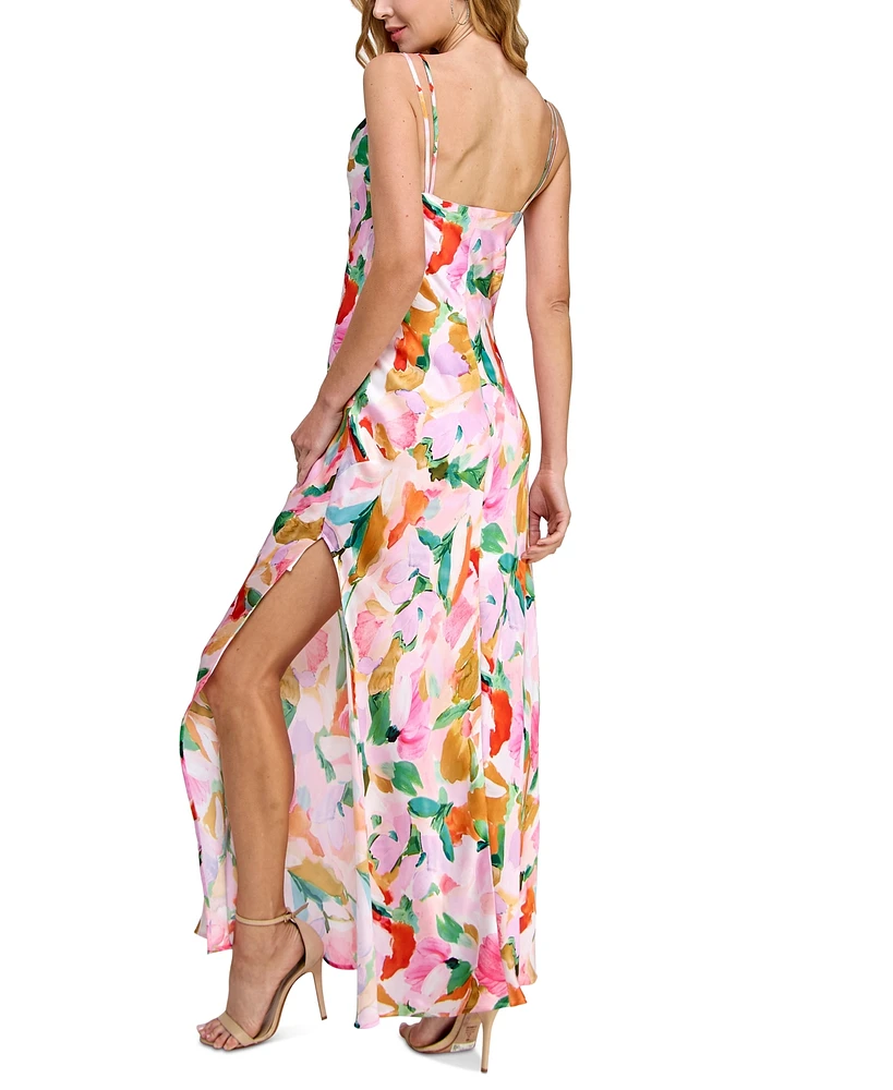 Morgan & Company Juniors' Floral Cowlneck Maxi Dress