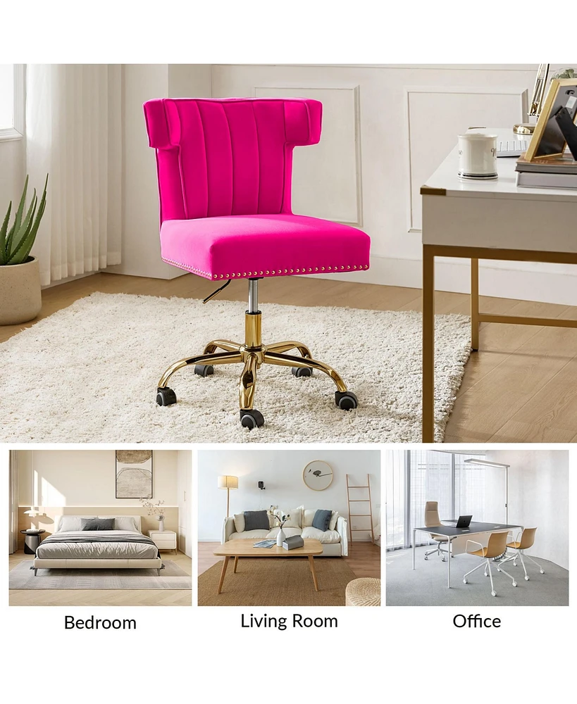 Hulala Home Velvet Office Chair with Wingback and Decorative Nailhead