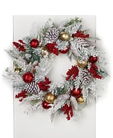 Holiday Lane Flocked Wreath with Red and Gold Ornaments, Created for Macy's