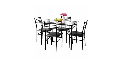 Slickblue 5 pcs Dining Glass Top Table & 4 Upholstered Chairs