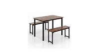 Slickblue 3 Pieces Farmhouse Dining Table Set with Space-Saving Design-Rustic Brown