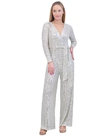 Eliza J Sequin Wrap Front Long Sleeve Jumpsuit