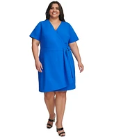 Dkny Plus V-Neck Short-Sleeve Scuba-Crepe A-Line Dress