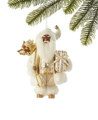 Holiday Lane Gold & White 8" African American Gift Box Santa Ornament, Created for Macy's