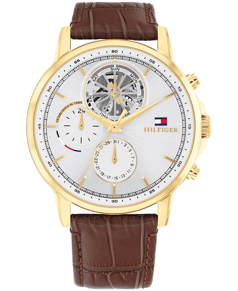 Tommy Hilfiger Men's Multifunction Brown Leather Watch 44mm