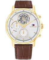 Tommy Hilfiger Men's Multifunction Brown Leather Watch 44mm