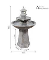 Sunnydaze Decor Pagoda Polyresin Outdoor 2-Tier Water Fountain with Lights