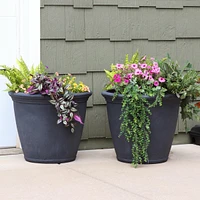 Anjelica 24" Outdoor Double-Walled Polyresin Planter with Uv-Resistant Slate Finish