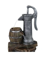 Sunnydaze Decor Cozy Farmhouse Pump/Barrel Water Fountain with Led Lights - 23 in