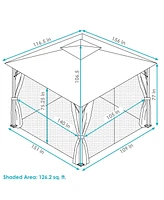 10 x 13 Foot Soft-Top Patio Gazebo with Screens and Privacy Walls - Great for Backyard, Garden or Deck