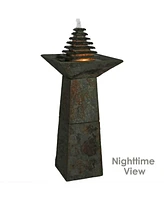 Sunnydaze Decor Layered Slate Pyramid Water Fountain with Led Lights - 40 in