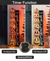 Glitzhome 42"H Lighted Halloween Wooden Stacked Pumpkins Porch Sign with Timer