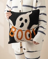 Glitzhome 14"H Hooked Halloween Ghost "Boo" Pillow