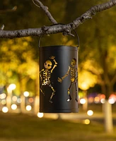 Glitzhome 10.75"H Halloween Metal Skeleton Solar Powered Led Lantern