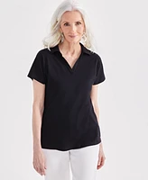 Style & Co Women's Linen Blend Polo Short-Sleeve Top, Created for Macy's