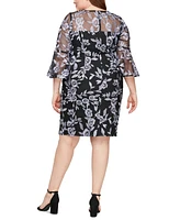 Alex Evenings Plus Embroidered Bell-Sleeve Illusion Dress