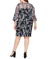 Alex Evenings Plus Size Embroidered Bell-Sleeve Illusion Dress