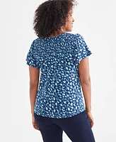 Style & Co Women's Printed Smocked-Shoulder V-Neck Top, Created for Macy's