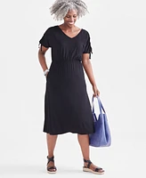 Style & Co Women's V-Neck Ruched-Sleeve Dress