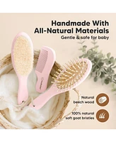 KeaBabies Baby Hair Brush and Comb Set, Oval Wooden Set for Newborns, Infant, Toddler Grooming Kit