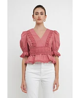 endless rose Women's Combination Eyelet Lace Top