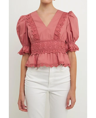 endless rose Women's Combination Eyelet Lace Top