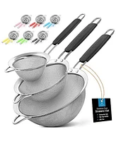 Zulay Kitchen Premium Stainless Steel Fine Mesh Strainer Set - Strainers For (Set of 3) With Non-Slip Handles