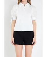 English Factory Women's Mix Media Collar Top