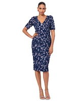 Xscape Petite 3D-Flower Short-Sleeve Sheath Dress