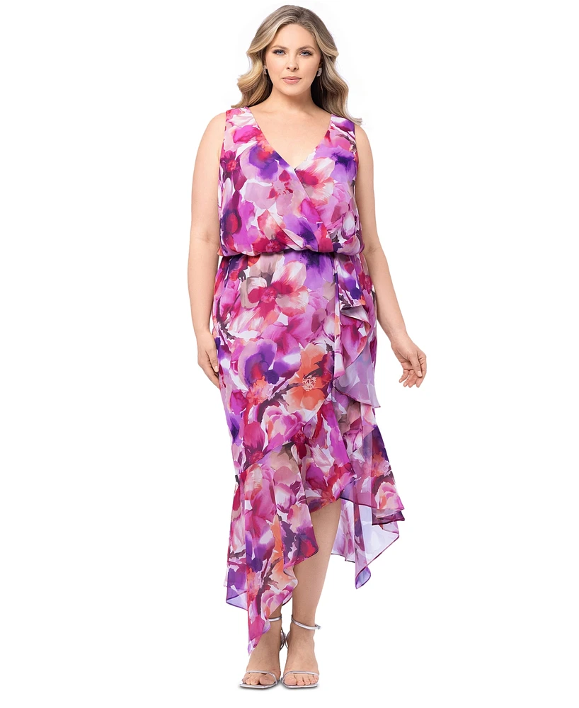 Xscape Plus Floral Blouson High-Low Dress