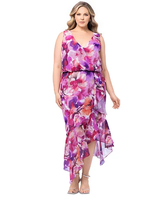 Xscape Plus Floral Blouson High-Low Dress
