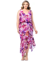 Xscape Plus Floral Blouson High-Low Dress