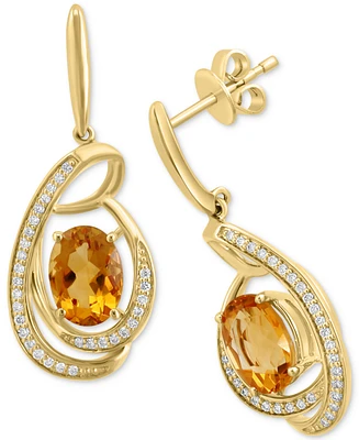 Effy Citrine (2-7/8 ct. t.w.) & Diamond (1/5 ct. t.w.) Spiral Drop Earrings in 14k Gold