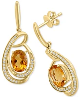 Effy Citrine (2-7/8 ct. t.w.) & Diamond (1/5 ct. t.w.) Spiral Drop Earrings in 14k Gold