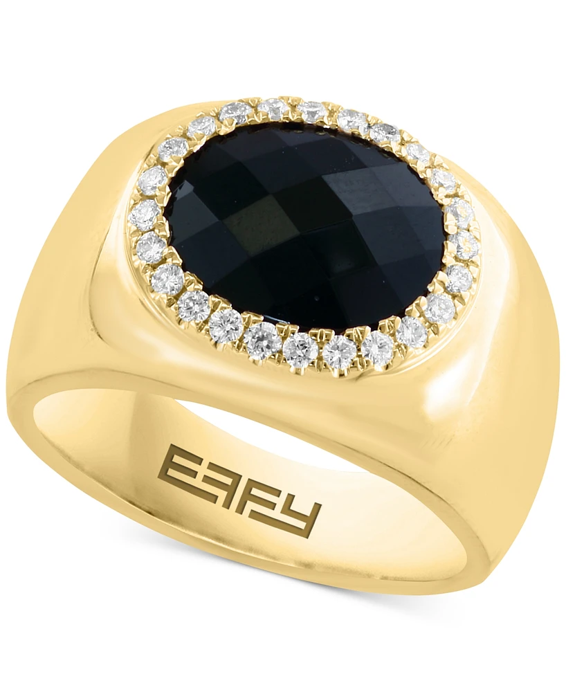 Effy Onyx & Diamond (1/4 ct. t.w.) Halo Statement Ring in 14k Gold-Plated Sterling Silver