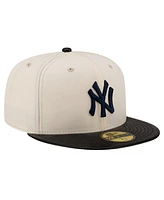 New Era Men's Cream York Yankees Game Night Leather Visor 59fifty Fitted Hat