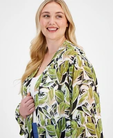 Anne Klein Plus Printed Open-Front Duster Jacket