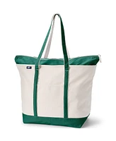 Lands' End Extra Large Natural 5 Pocket Zip Top Long Handle Canvas Tote Bag