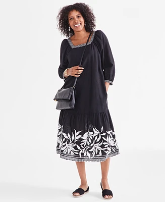 Style & Co Women's Printed Square Neck Midi Dress, Created for Macy's