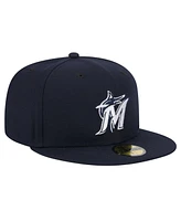 New Era Men's Navy Miami Marlins White Logo 59Fifty Fitted Hat