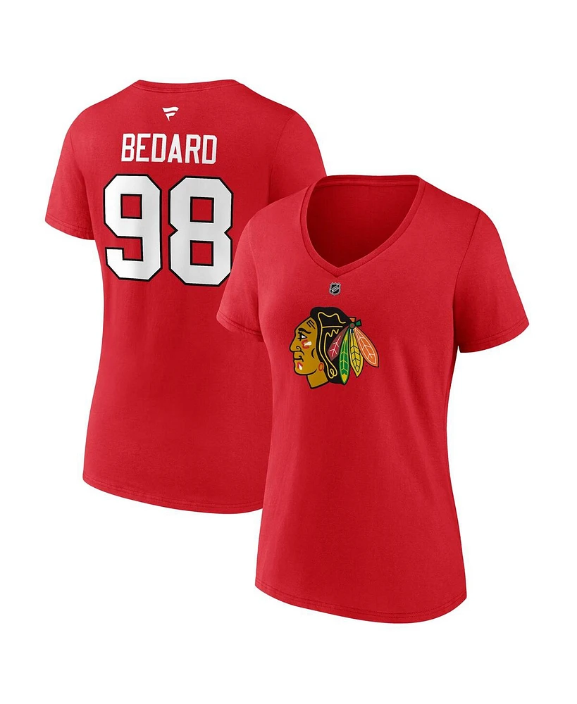 Fanatics Branded Women's Connor Bedard Red Chicago Blackhawks 2023 Nhl Draft Authentic Stack Player Name Number V-Neck T-Shirt