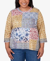 Alfred Dunner Plus Size Scottsdale Abstract Patchwork Button Down Top