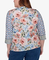 Alfred Dunner Plus Scottsdale Floral Geometric Triple Knot Top